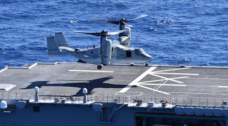 El convertible estadounidense V-22 Osprey aterrizó por primera vez en la historia en un portahelicópteros de la Fuerza de Autodefensa Marítima japonesa