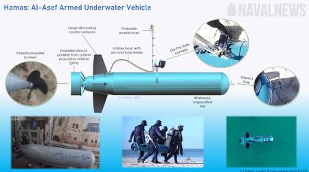Hamás mostró un torpedo guiado Al-Asef con una cámara de acción y una pequeña ojiva que ya se ha utilizado contra Israel