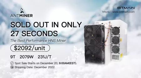 Todos los ASIC Antminer HS3 valorados en 2092 dólares para la minería de criptomoneda Handshake se agotaron en 27 segundos