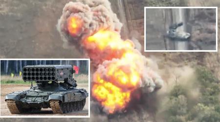 Un dron FPV destrozó un sistema de lanzallamas pesado ruso TOS-1A con misiles termobáricos