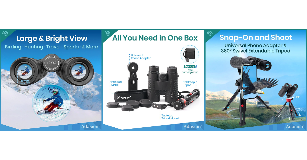 Adasion 12x42 HD mejores prismáticos ligeros para observación de aves