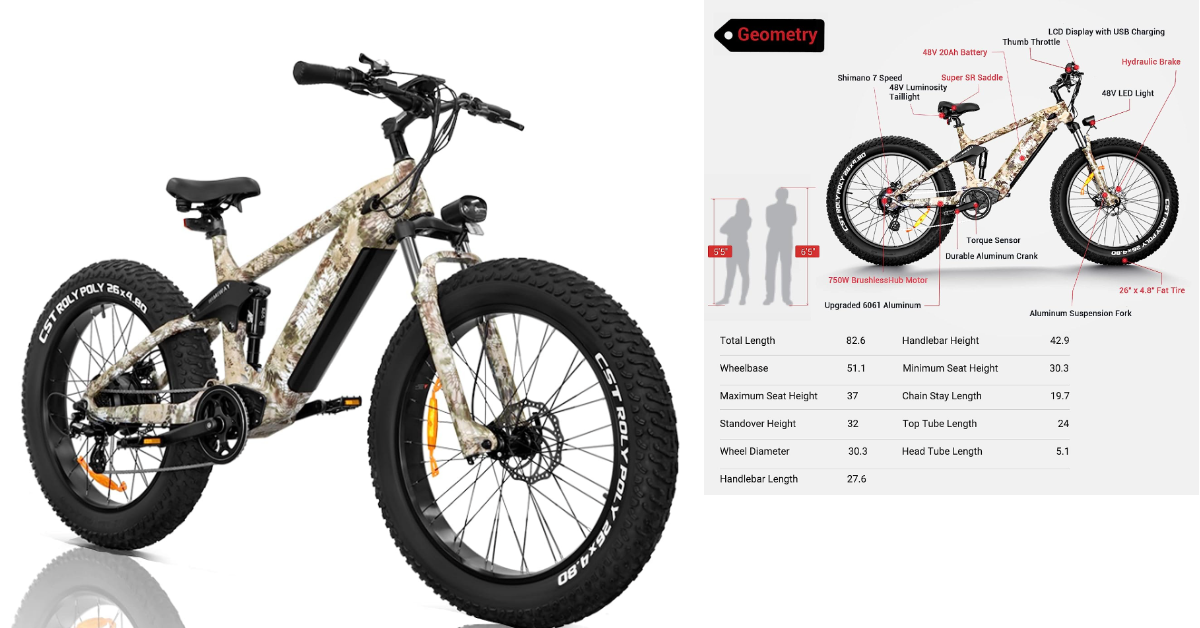 Himiway Cobra bicicleta eléctrica con neumáticos gruesos para ciclistas pesados