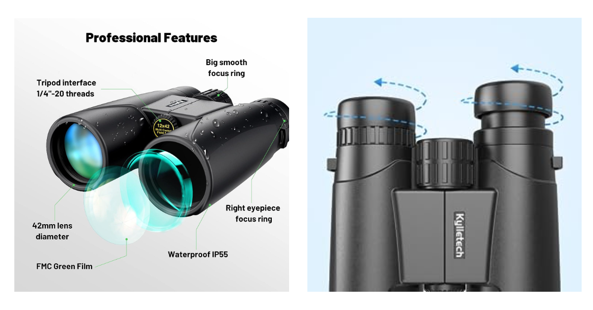 Kylietech UW-090 12x42 mejores prismáticos pequeños para observación de aves