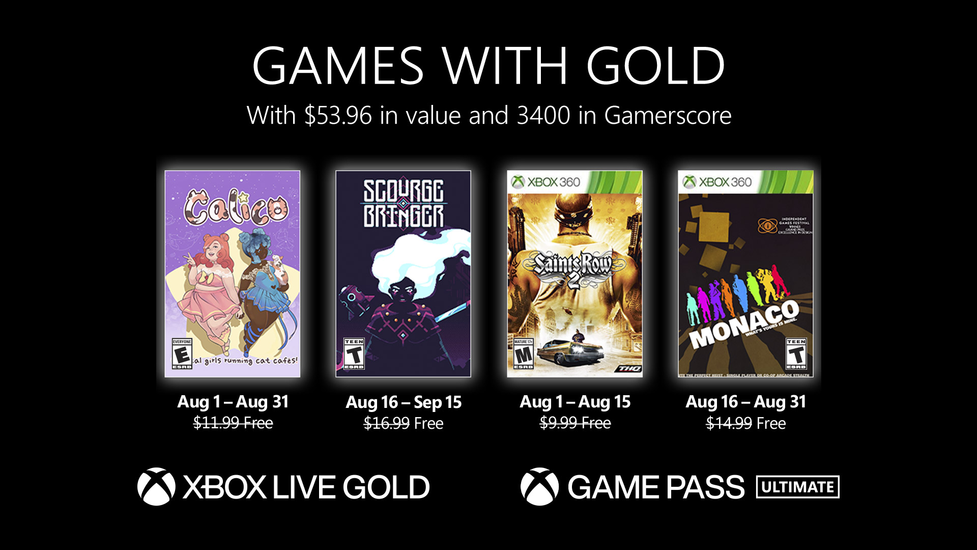 Las selecciones de agosto de Xbox Live Gold incluyen Calico y Saints Row 2 Las selecciones de agosto de Xbox Live Gold incluyen Calico y Saints Row 2