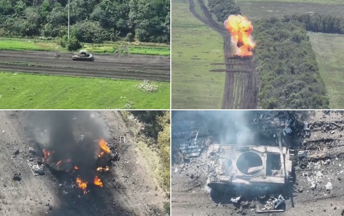 Un dron FPV ucraniano destruye un tanque ruso T-80BV por detonación de munición Un dron FPV ucraniano destruye un tanque ruso T-80BV por detonación de munición
