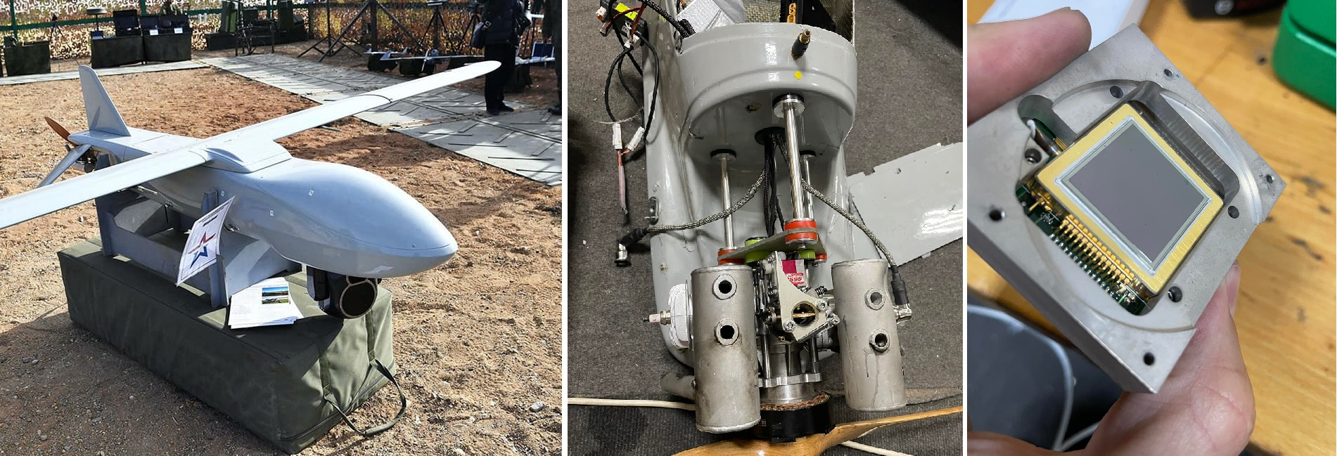 En el dron ruso experimental "Merlin-VR" se encontró un bote de plástico con un asa y una cámara termográfica francesa. En el dron ruso experimental "Merlin-VR" se encontró un bote de plástico con un asa y una cámara termográfica francesa.