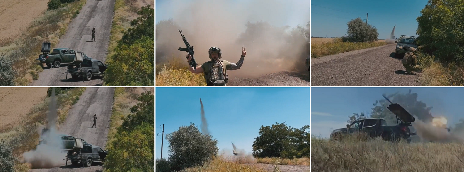 Las Fuerzas Armadas de Ucrania han publicado un espectacular vídeo de dos sistemas de cohetes improvisados con misiles de avión C-8 disparando a la vez Las Fuerzas Armadas de Ucrania han publicado un espectacular vídeo de dos sistemas de cohetes improvisados con misiles de avión C-8 disparando a la vez