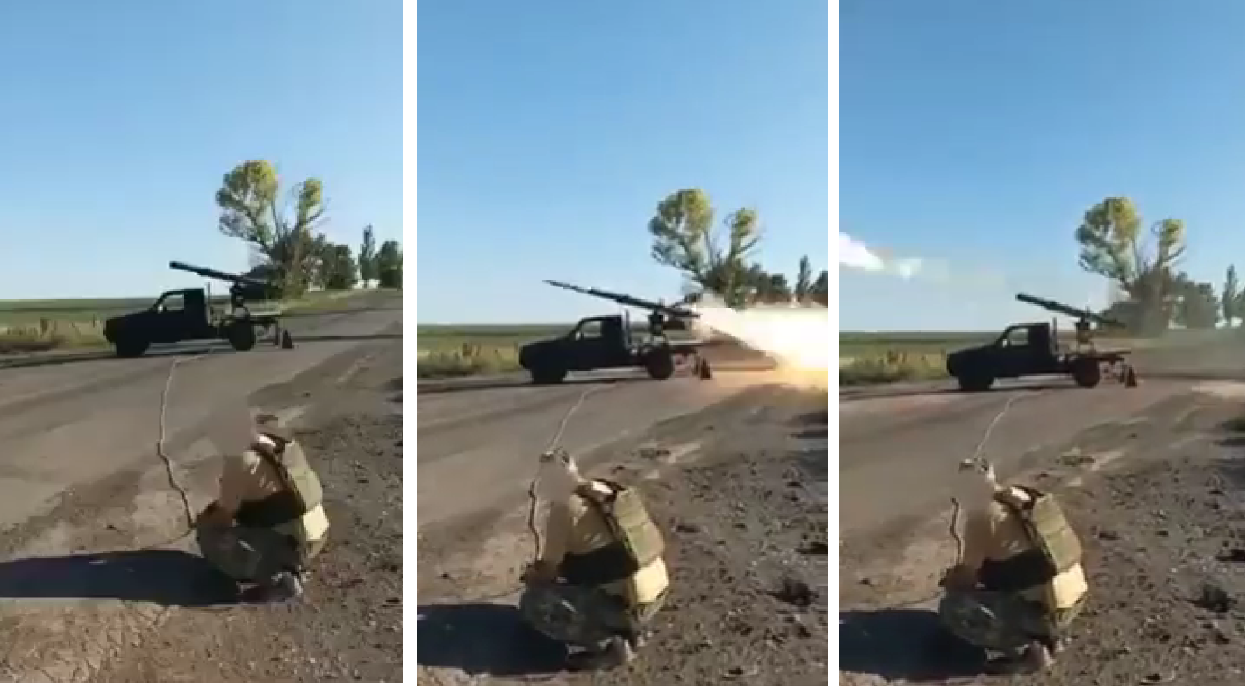 Militares ucranianos demuestran el MLRS Grad "casero" en acción sobre el chasis de un vehículo civil Militares ucranianos demuestran el MLRS Grad "casero" en acción sobre el chasis de un vehículo civil