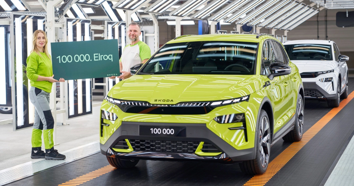 Škoda Elroq celebra lanzamiento de aniversario en la planta checa en Mladá Boleslav