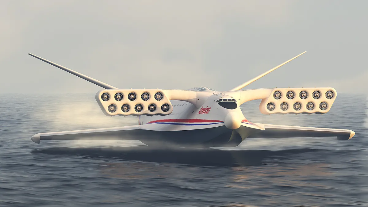 El Aerocon Wingship, una nave voladora con 20 motores de cohete y una autonomía de casi 20.000 km, que nunca se desarrolló por sus disparatados costes El Aerocon Wingship, una nave voladora con 20 motores de cohete y una autonomía de casi 20.000 km, que nunca se desarrolló por sus disparatados costes