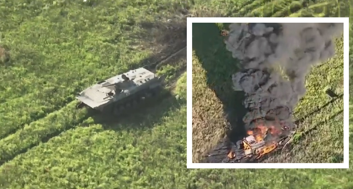 Un dron FPV ucraniano voló dentro de un BMP-1 y explotó, destruyendo el vehículo de combate de infantería de 200.000 dólares. Un dron FPV ucraniano voló dentro de un BMP-1 y explotó, destruyendo el vehículo de combate de infantería de 200.000 dólares.