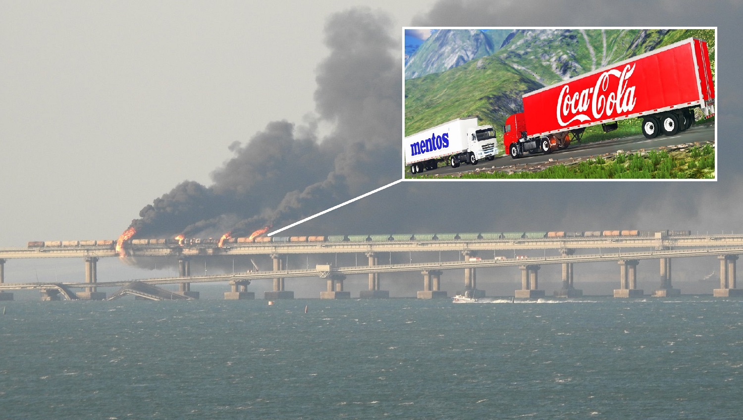 Regalo para Putin por su cumpleaños: tras la explosión en el puente de Crimea, el lecho de la carretera se derrumbó y se produjo un incendio en la vía férrea