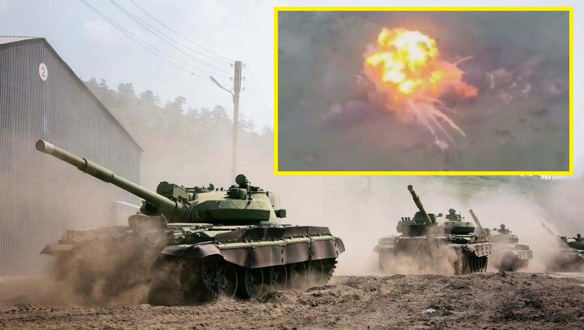 Las Fuerzas Armadas ucranianas destruyen un tanque kamikaze ruso T-62 con 6.000 kg de TNT Las Fuerzas Armadas ucranianas destruyen un tanque kamikaze ruso T-62 con 6.000 kg de TNT
