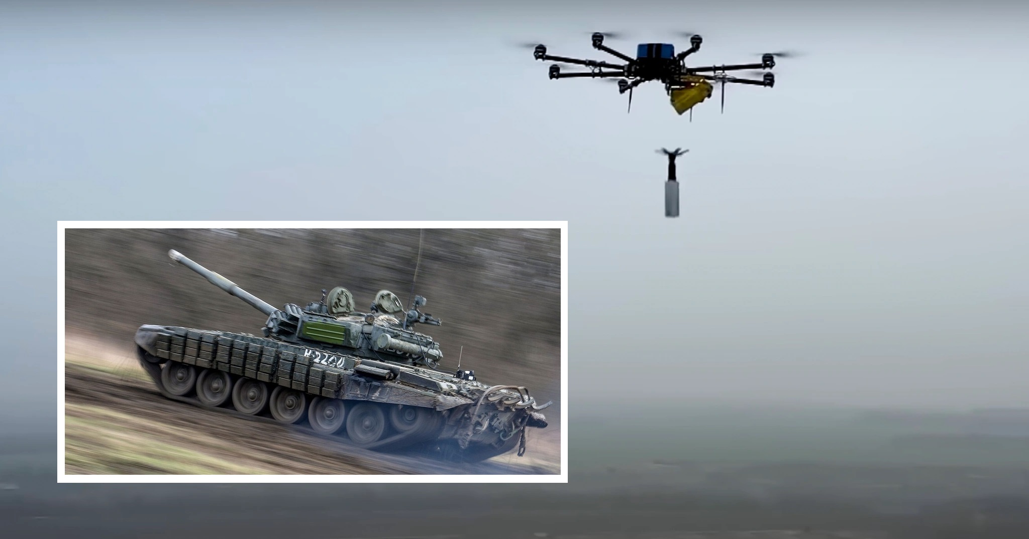 Un dron ucraniano R18 destruye un tanque ruso T-72B valorado en 2 millones de dólares Un dron ucraniano R18 destruye un tanque ruso T-72B valorado en 2 millones de dólares