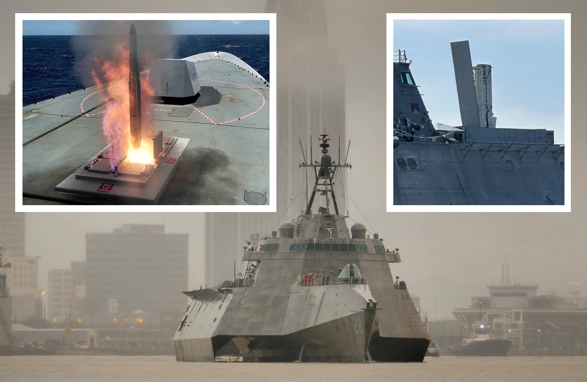 La Marina estadounidense ha equipado el buque de combate litoral USS Savannah con un lanzador Mk 70 para misiles Tomahawk y Standard Missile 6 Block IB. La Marina estadounidense ha equipado el buque de combate litoral USS Savannah con un lanzador Mk 70 para misiles Tomahawk y Standard Missile 6 Block IB.