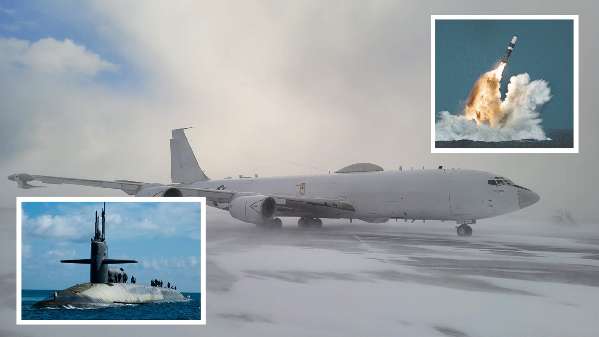 Estados Unidos asusta a Rusia con el avión del juicio final E-6B Mercury, que controla los lanzamientos de misiles balísticos intercontinentales Trident II D5 con cabezas nucleares de 475 kilotones. Estados Unidos asusta a Rusia con el avión del juicio final E-6B Mercury, que controla los lanzamientos de misiles balísticos intercontinentales Trident II D5 con cabezas nucleares de 475 kilotones.