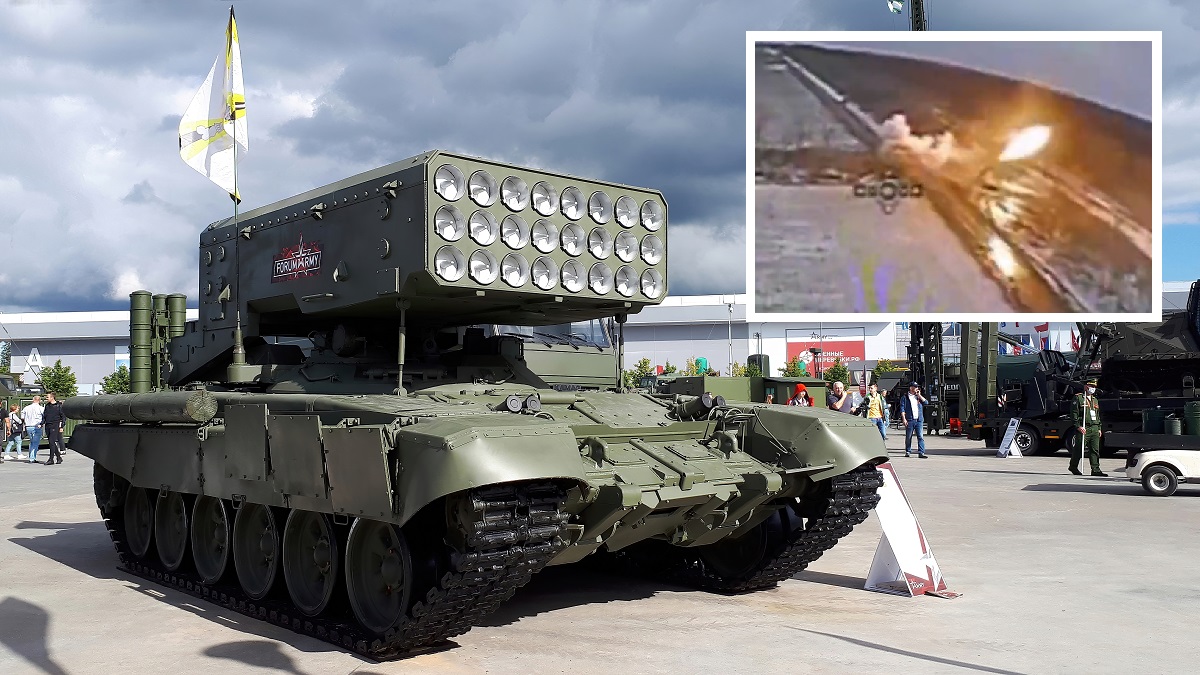 Un dron FPV ucraniano barato impactó contra un sistema lanzallamas pesado ruso TOS-1A Solntsepyok mientras estaba en acción Un dron FPV ucraniano barato impactó contra un sistema lanzallamas pesado ruso TOS-1A Solntsepyok mientras estaba en acción