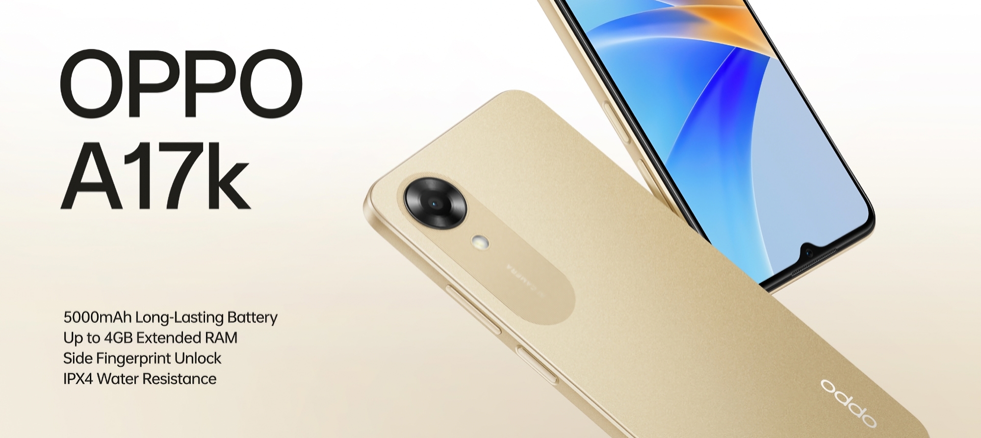 OPPO A17k: Chip MediaTek Helio G35, batería de 5000 mAh, protección IPX4 y escáner de huellas dactilares lateral por 126 dólares OPPO A17k: Chip MediaTek Helio G35, batería de 5000 mAh, protección IPX4 y escáner de huellas dactilares lateral por 126 dólares