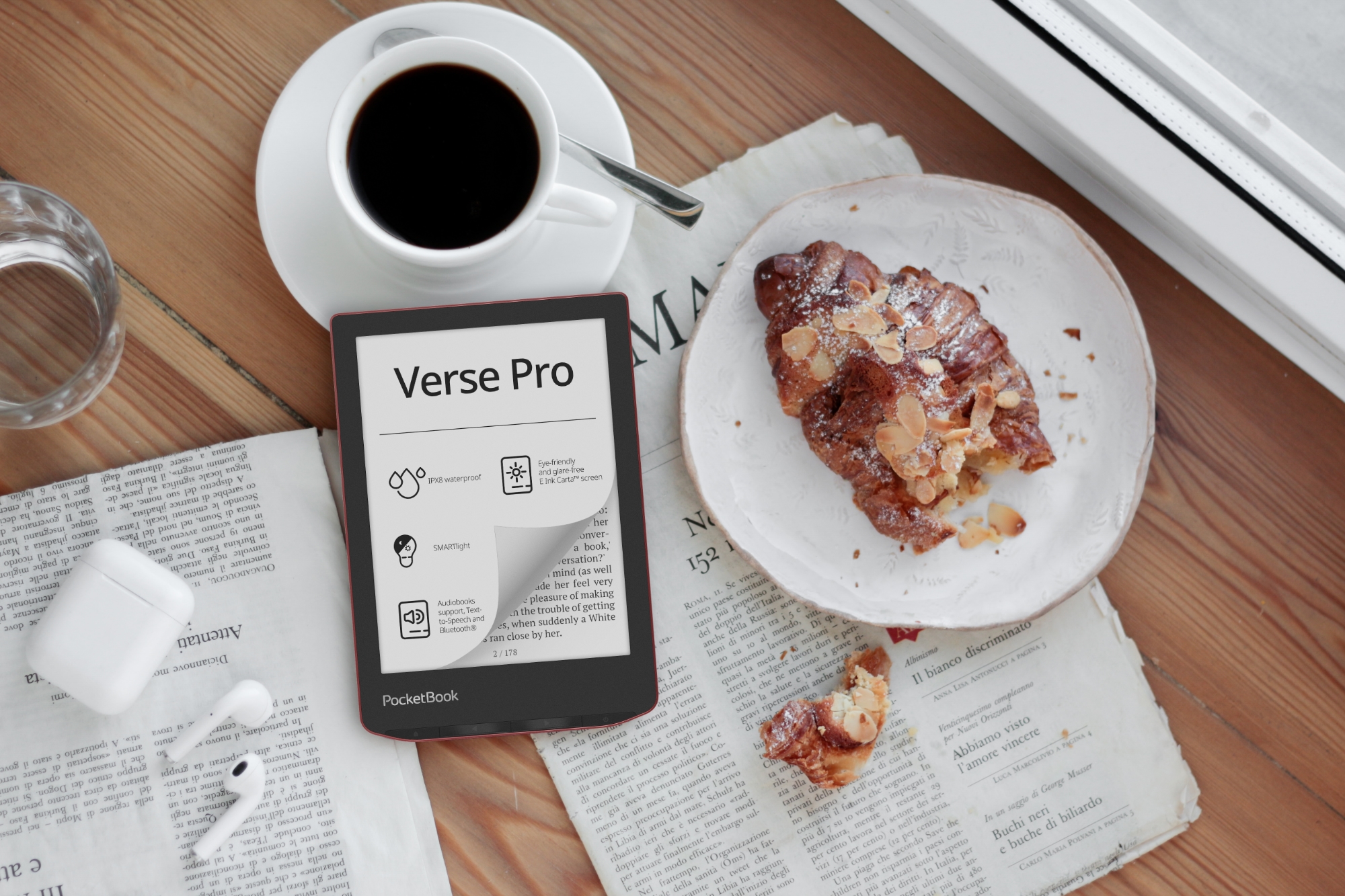 PocketBook Verse Pro: libro electrónico con Bluetooth, protección IPX8 y pantalla E Ink Carta de 6 pulgadas