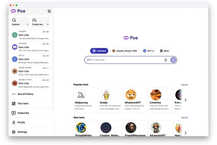 Poe ha presentado una aplicación de escritorio que permite tener todos los chatbots de inteligencia artificial en un solo lugar Poe ha presentado una aplicación de escritorio que permite tener todos los chatbots de inteligencia artificial en un solo lugar