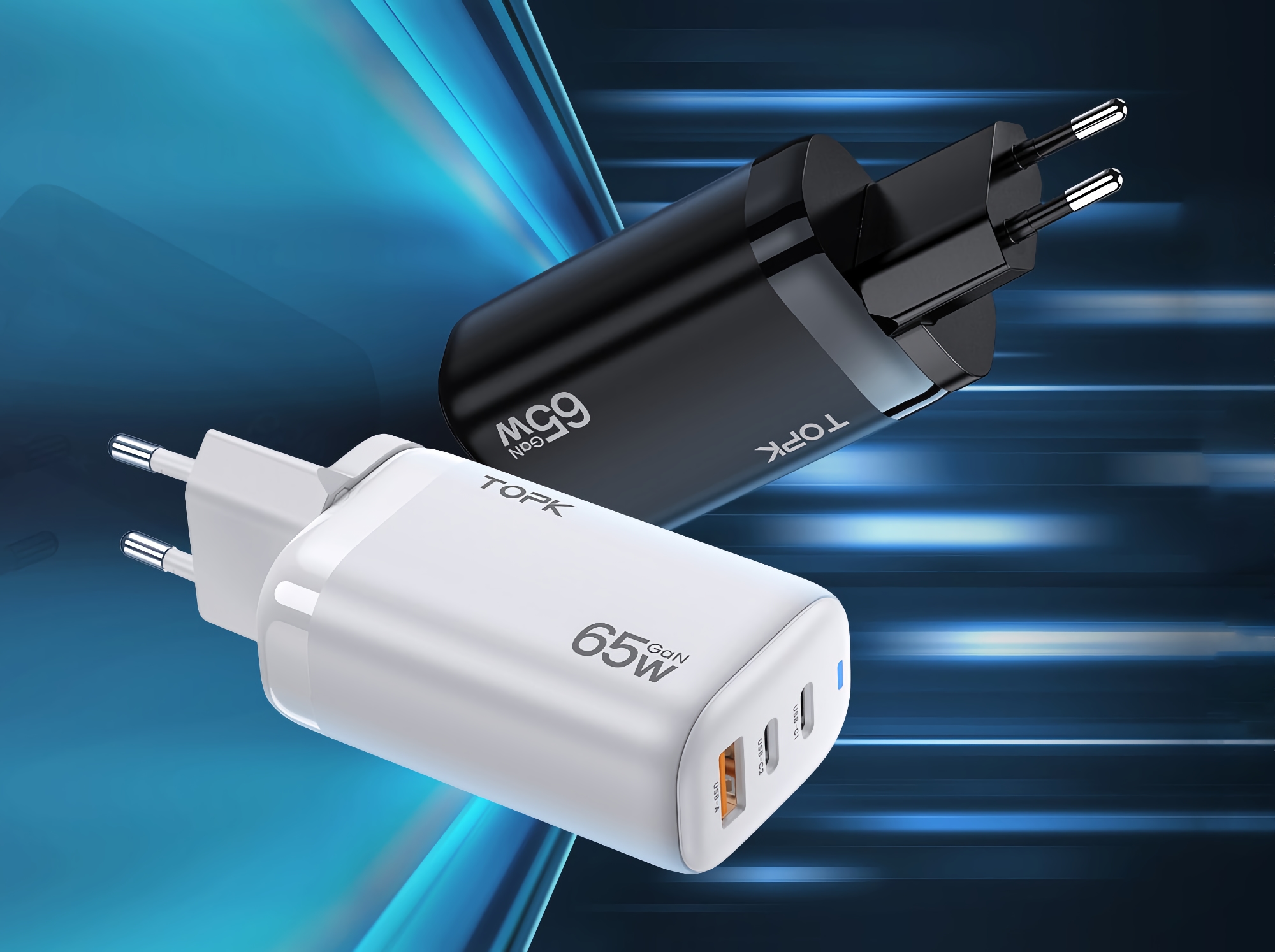 Cargador TOPK GaN de $ 22 con 65 W, tres puertos USB y enchufe europeo Cargador TOPK GaN de $ 22 con 65 W, tres puertos USB y enchufe europeo