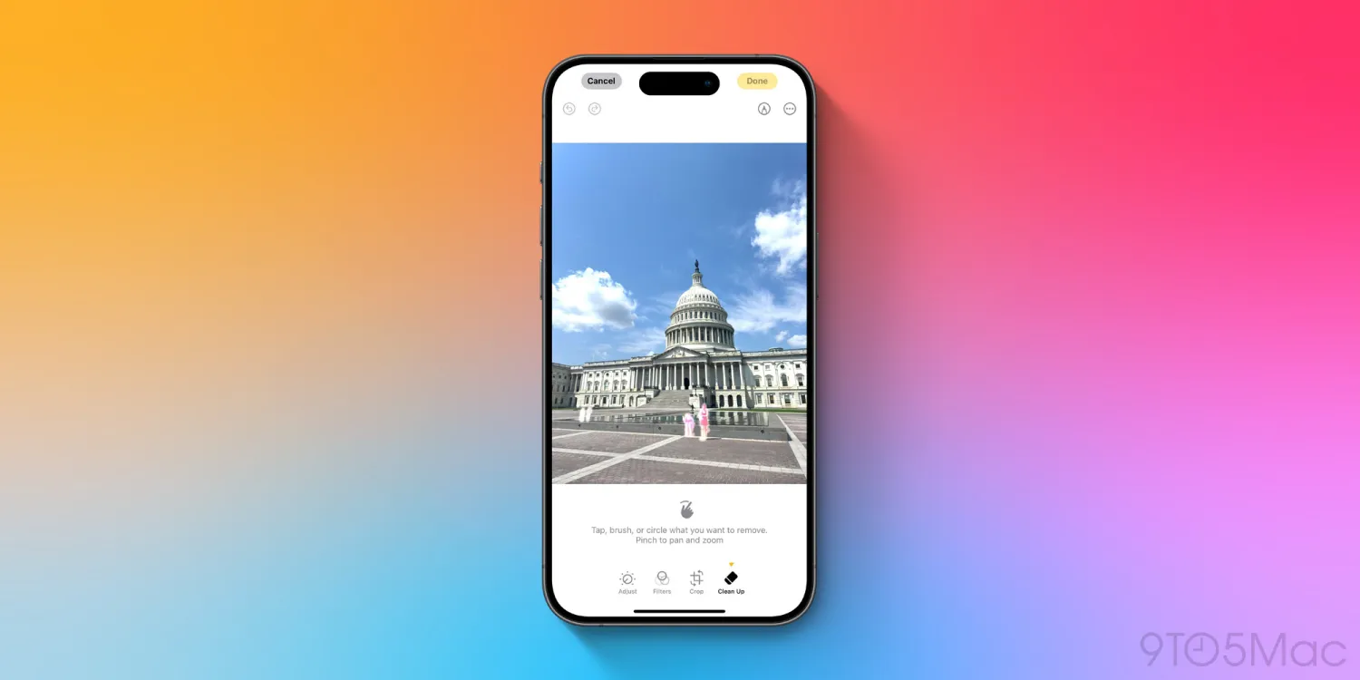 La versión beta de iOS 18.1 incluye una función de "Limpieza" que permite eliminar objetos de distracción de las imágenes mediante IA