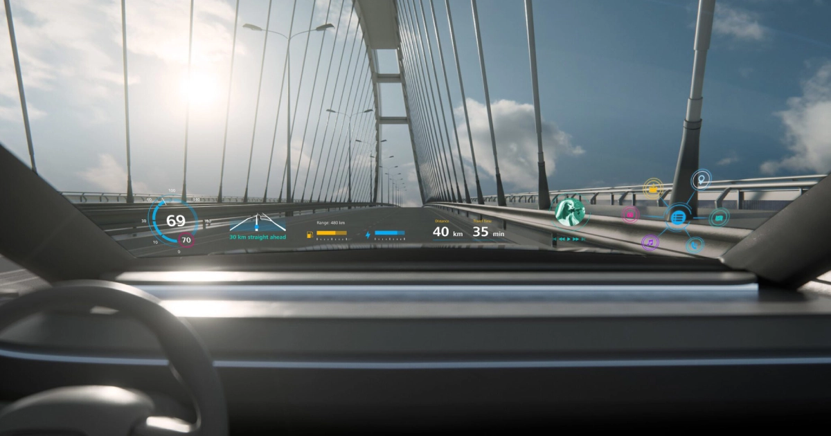 Futuro por delante: proyecciones holográficas en un parabrisas de automóvil