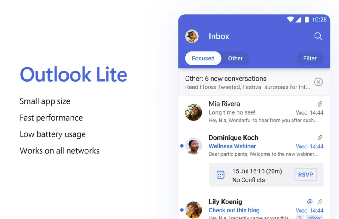 Microsoft Outlook Lite está disponible para Android en algunos países