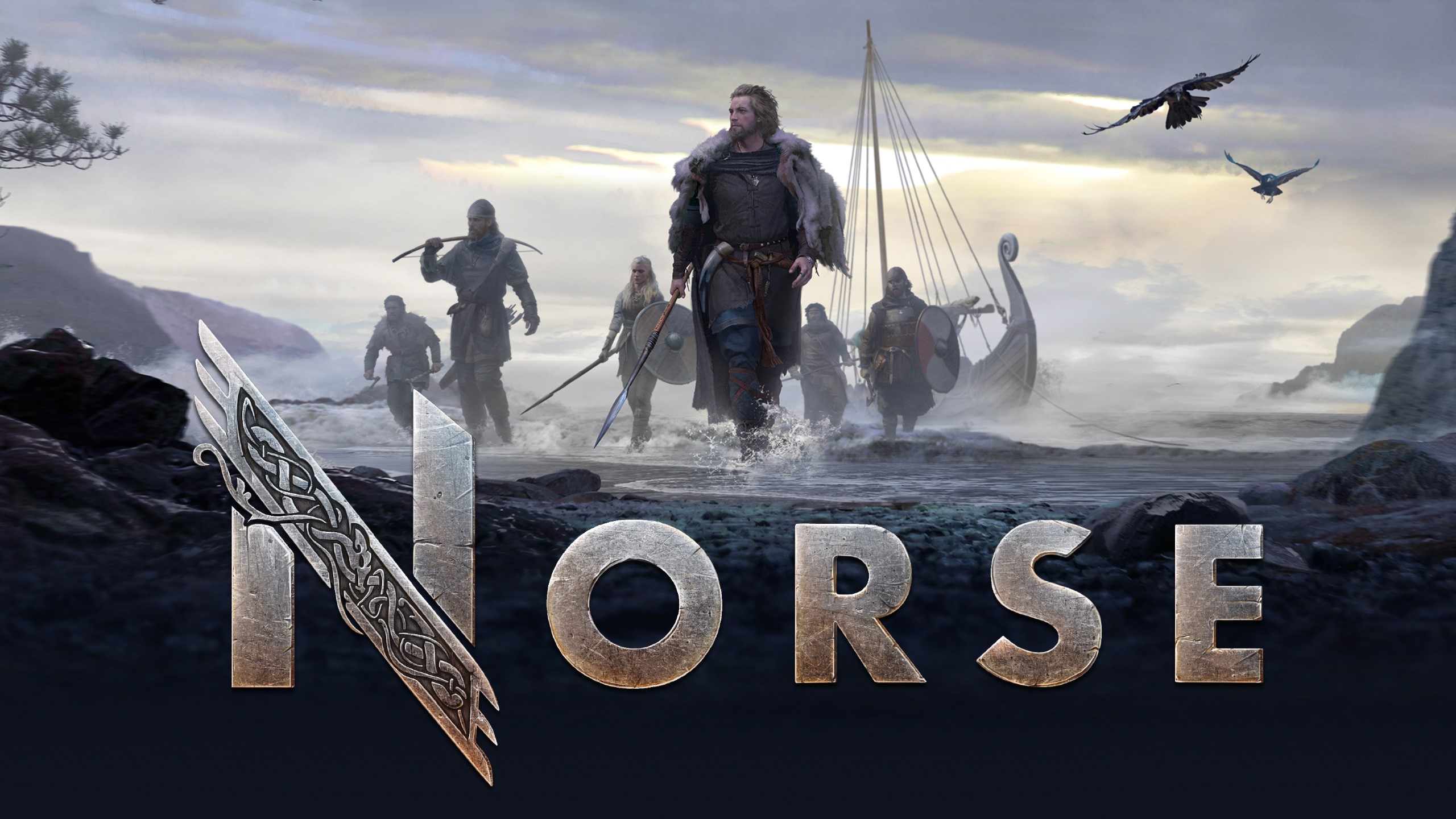 Cartel nórdico futurista: una combinación de tecnología y herencia vikinga Explora el mundo vikingo de alta tecnología con el póster interactivo Norse