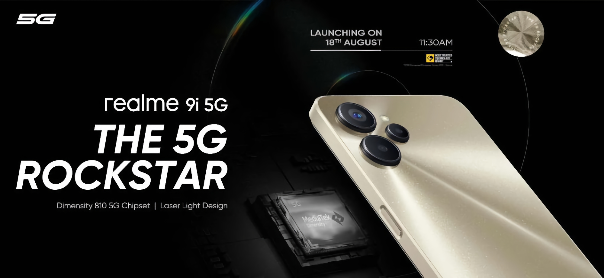 realme 9i 5G con chip MediaTek Dimensity 810 y triple cámara presentado el 18 de agosto