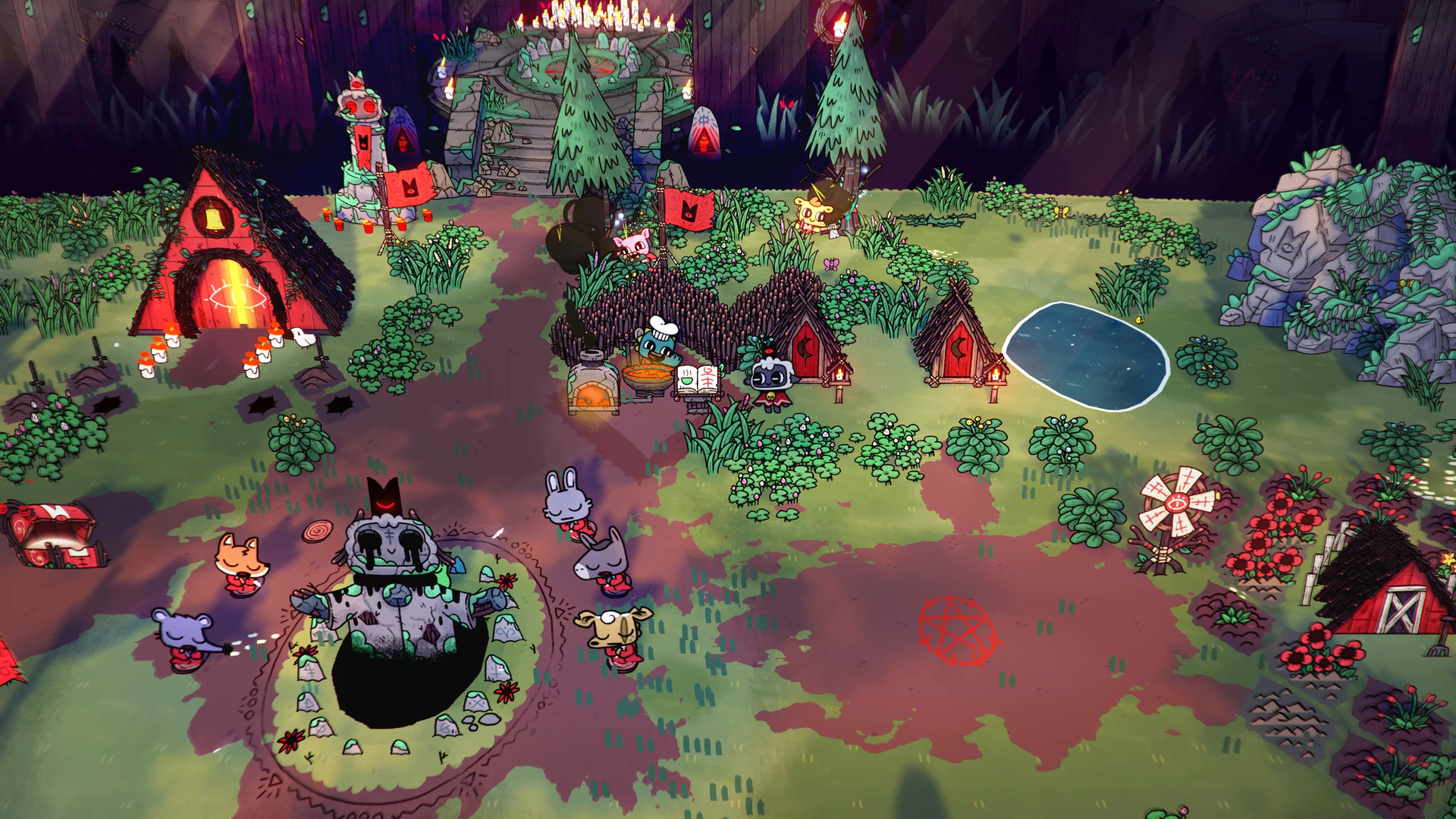 En Cult of the Lamb, puedes distraerte pescando o jugando a los dados
