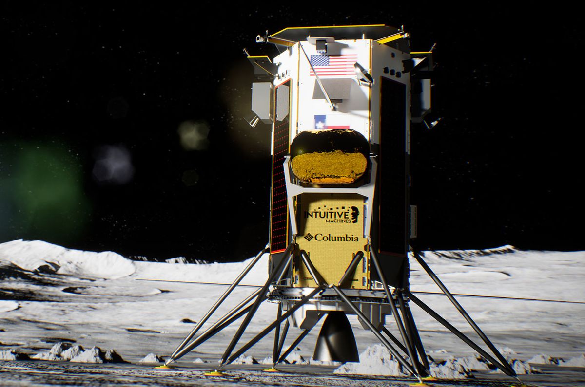 Los módulos de aterrizaje SLIM y Odysseus inactivos durante una noche de luna.