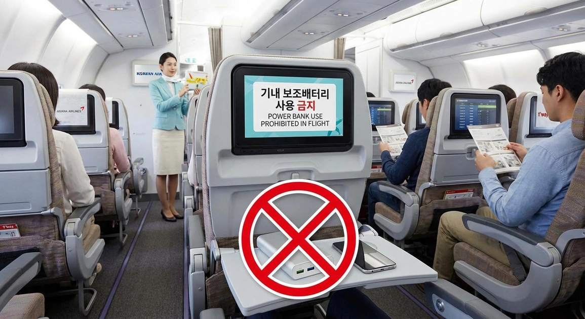 Batería externa en la cabina de un avión de pasajeros