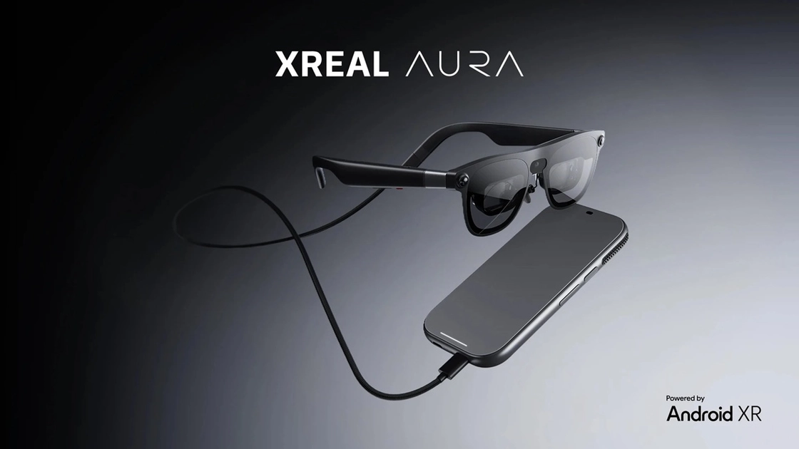Las Xreal Aura pesan 95 gramos y utilizan una arquitectura dividida con un módulo de procesamiento externo.