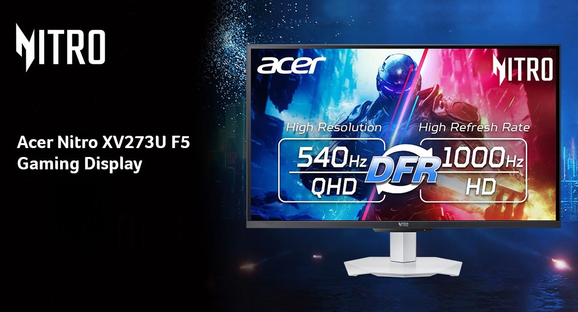 Monitor Acer Nitro XV273U F5, con frecuencia de actualización de 1.000 Hz en modo 720p y 540 Hz en QHD. Imagen: Acer