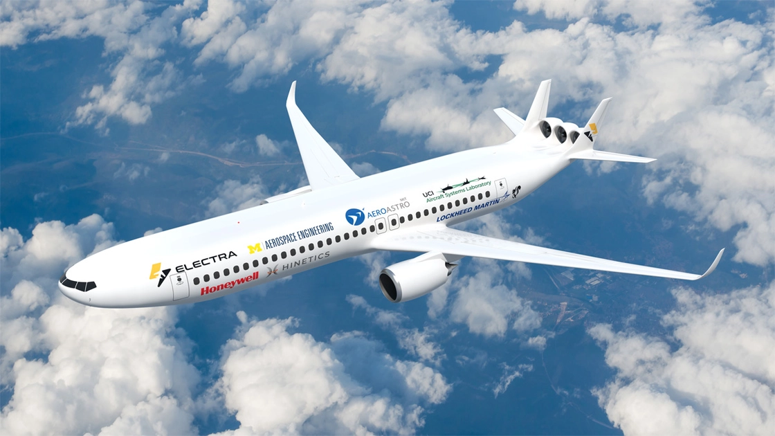 El fuselaje de doble burbuja genera sustentación adicional y permite un interior de dos pasillos en un avión del tamaño de un narroebody convencional.