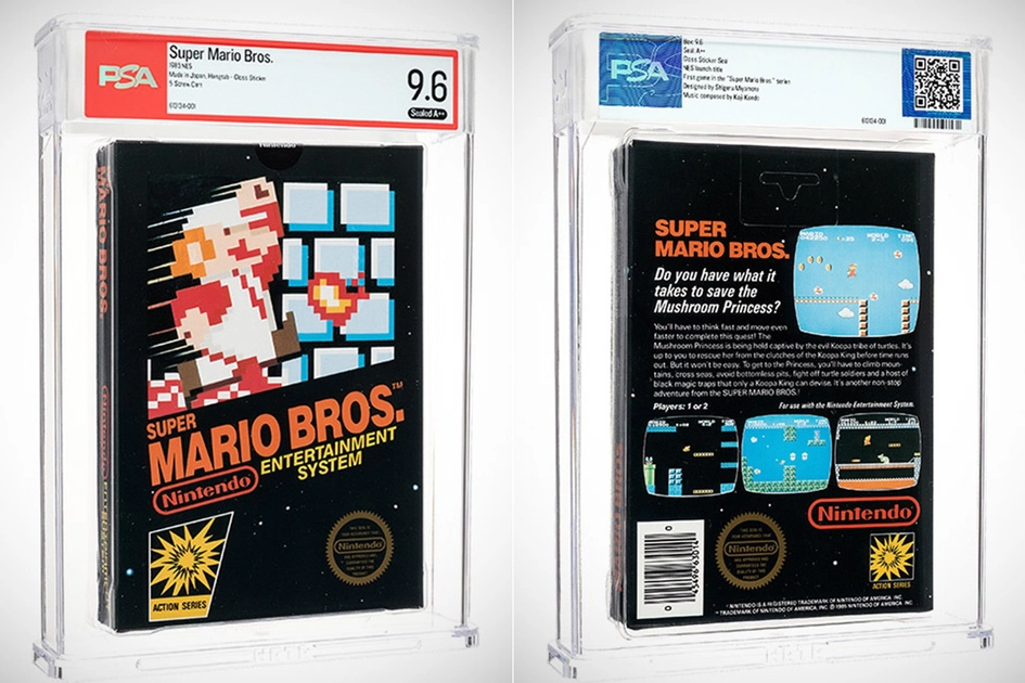 El cartucho sellado de Super Mario Bros. (1985) subastado por Heritage Auctions con su precinto adhesivo original intacto.