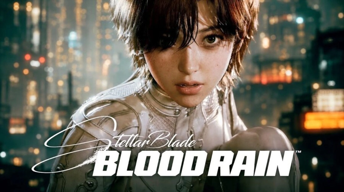 Stellar Blade: Blood Rain — Evie, la nueva protagonista, en acción en el megalópolis futurista.