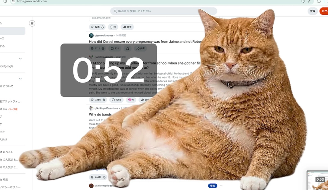 El gato animado aparece en pantalla cuando superas el tiempo fijado en la red social.