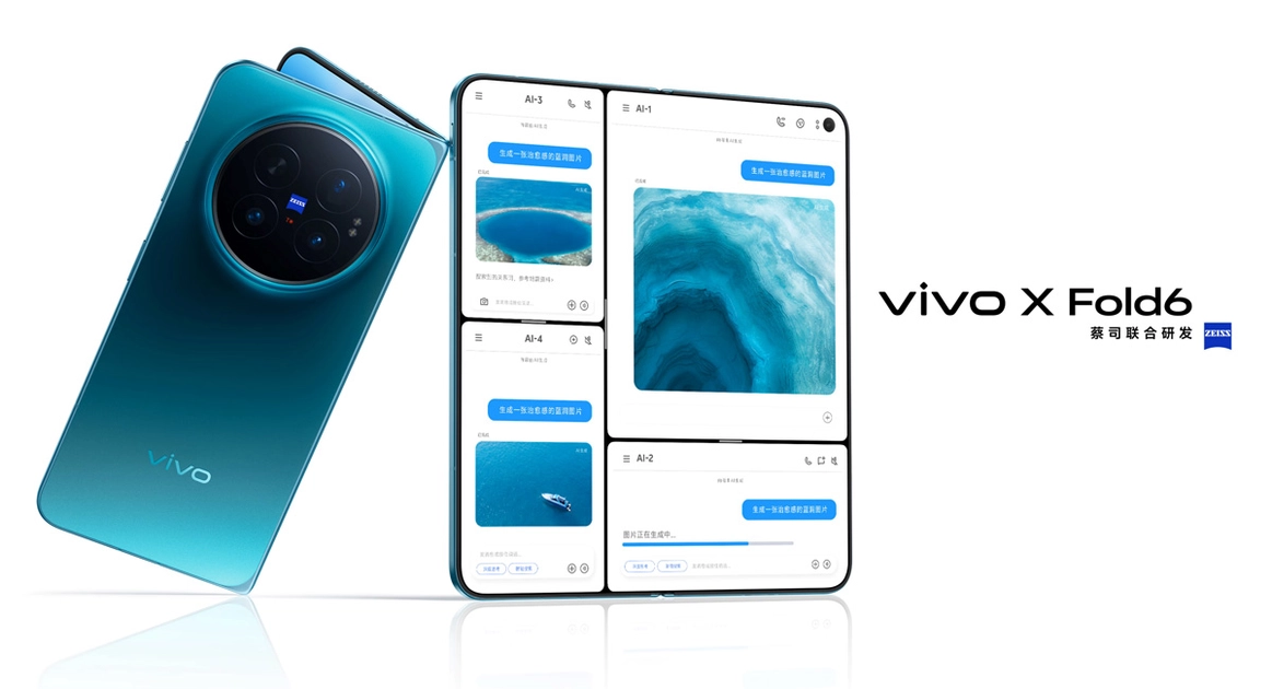 Smartphone plegable Vivo X Fold 6 en vista abierta