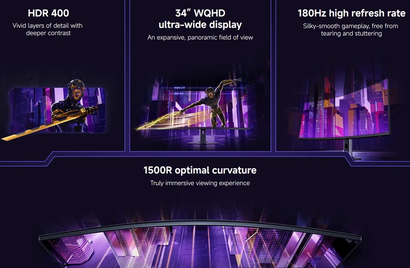monitor de juegos Xiaomi G34WQi 2026 en exhibición