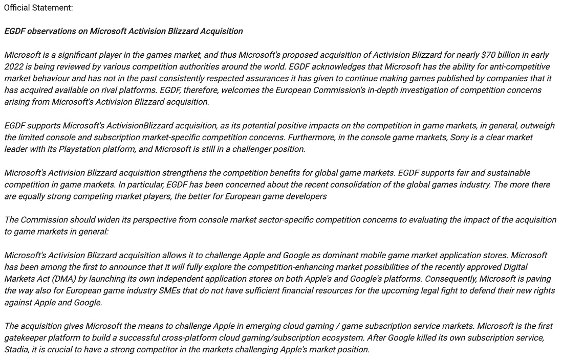 La Federación Europea de Desarrolladores de Juegos (EGDF) apoyó el acuerdo entre Microsoft y Activision Blizzard.-2 La Federación Europea de Desarrolladores de Juegos (EGDF) apoyó el acuerdo entre Microsoft y Activision Blizzard.-2