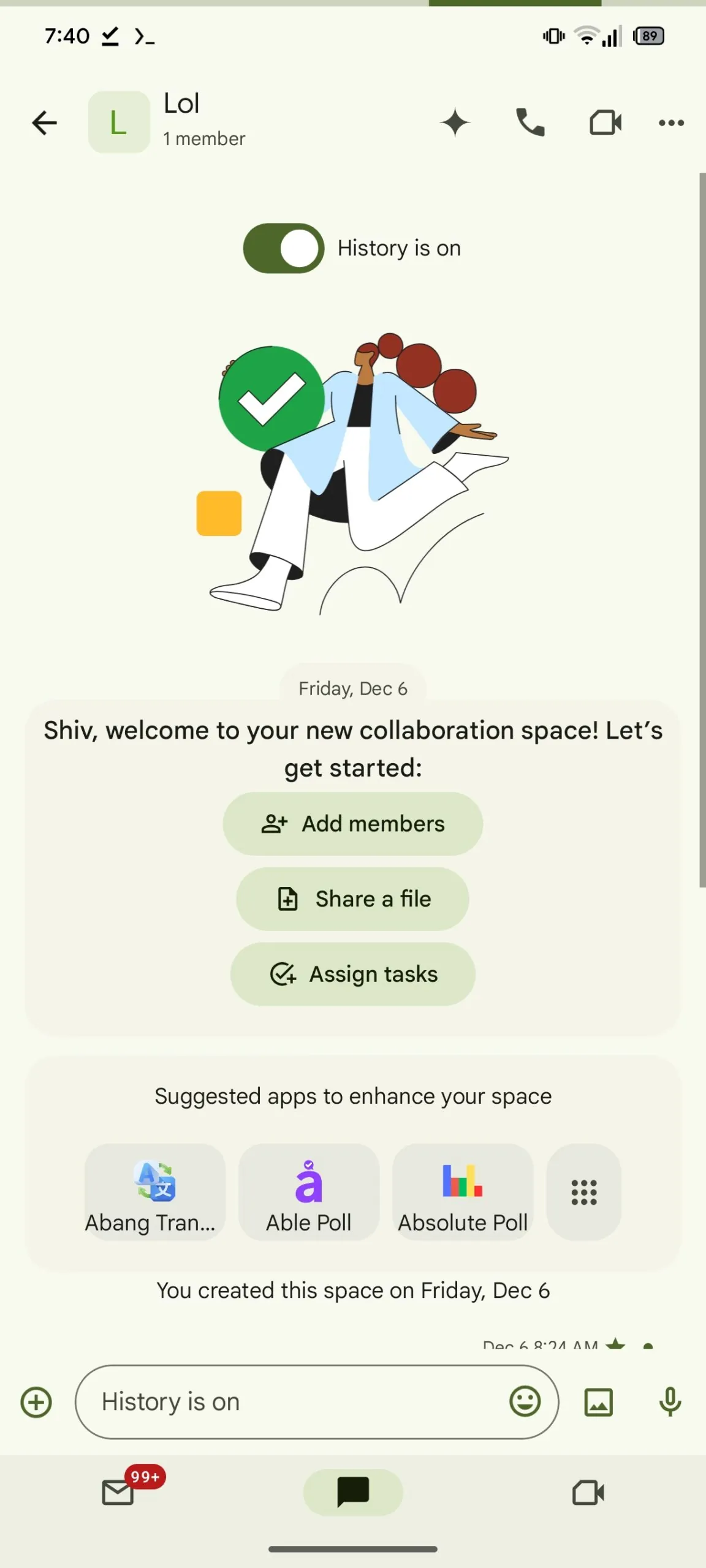 Imagen 1, actualización de Google Chat