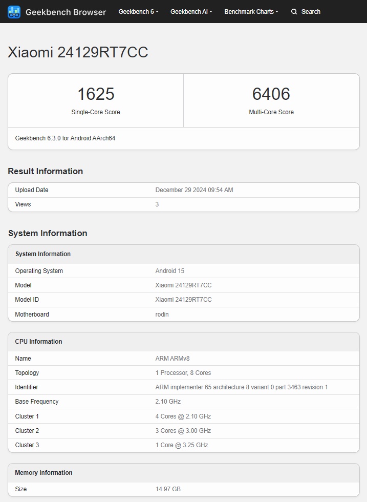 Resultado de la prueba del procesador Dimensity 8400-Ultra en el smartphone Redmi Turbo 4