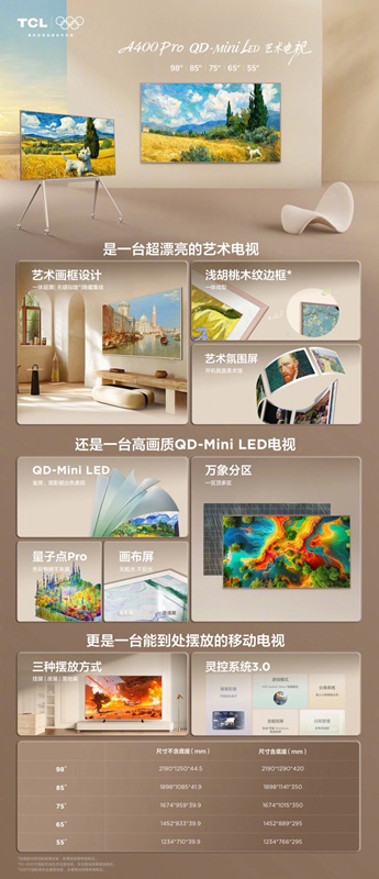 Televisor TCL QD-Mini LED Art TV A400 Pro