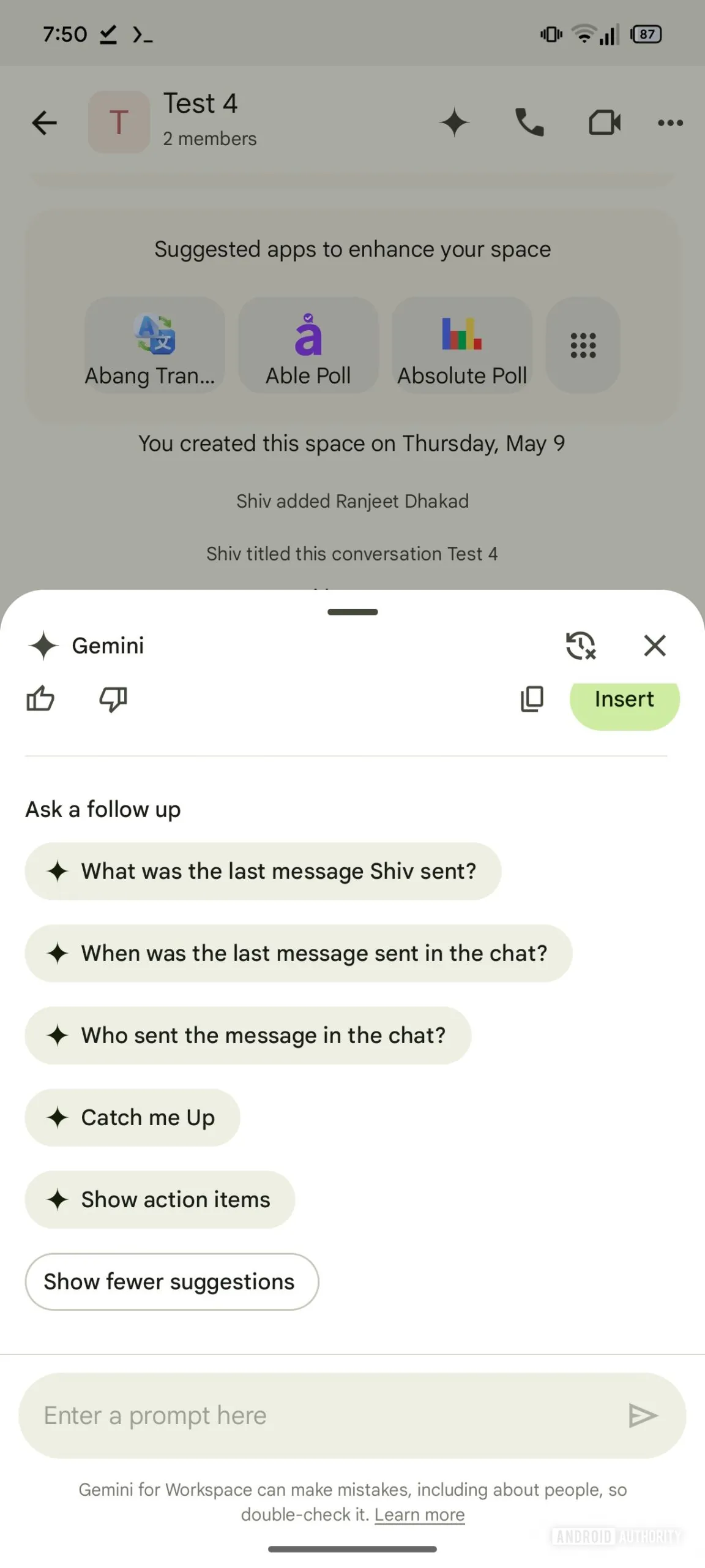 Imagen 4, interfaz de Google Chat