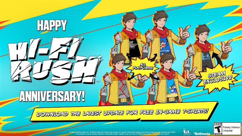 Los desarrolladores de Hi-Fi Rush han lanzado una importante actualización del exitoso juego de acción rítmica y regalan a los jugadores una colección de camisetas del juego.-3