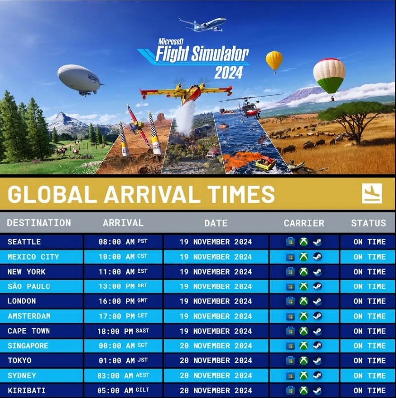 Los desarrolladores de Microsoft Flight Simulator 2024 han dado la hora exacta del lanzamiento del juego en diferentes zonas horarias: el juego estará disponible a partir de la semana que viene.-2