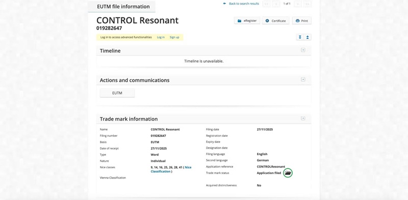Marca registrada Control Resonant por Remedy Entertainment