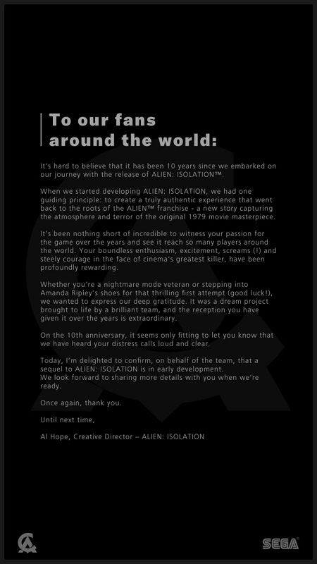 El sueño de un fan hecho realidad: Creative Assembly ha confirmado el desarrollo de Alien: Isolation 2, una secuela del juego de terror de culto.-2 El sueño de un fan hecho realidad: Creative Assembly ha confirmado el desarrollo de Alien: Isolation 2, una secuela del juego de terror de culto.-2